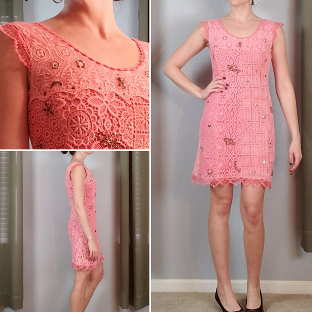 Anthro Yoana Baraschi pink lace crochet dress